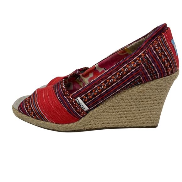 Toms Lina Aztec Print Peep Toe Espradille Wedges Women’s Size 6.5 - Picture 4 of 9